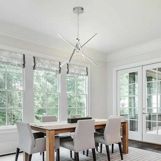 Y'INSP Modern Sputnik Chandeliers, Brushed Nickel Dining Room Light Fixture, LED Linear Pendant Light for Kitchen Island Bedroom Living Room Entryway, LED Embedded Pendant Lighting Fixture