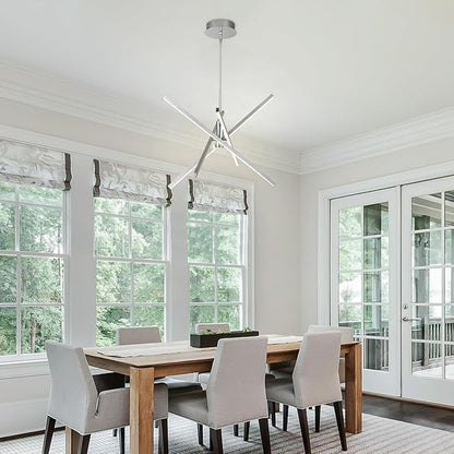 Y'INSP Modern Sputnik Chandeliers, Brushed Nickel Dining Room Light Fixture, LED Linear Pendant Light for Kitchen Island Bedroom Living Room Entryway, LED Embedded Pendant Lighting Fixture