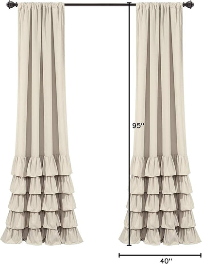 Lush Decor Allison Ruffle Light Filtering Window Curtain Panels Pair 40" W x 95" L Neutral - Coquette Curtains for Bedroom - Drapes - Ruffle Curtains Kids