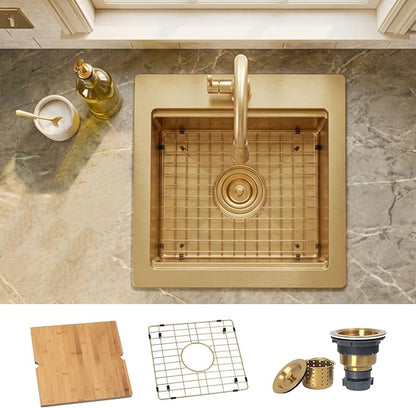 Drop In Gold Bar Sink 17 X 19 inch,Small RV Sink,16 Gauge Stainless Steel Bar & Prep Sinks for Wet Bar Area