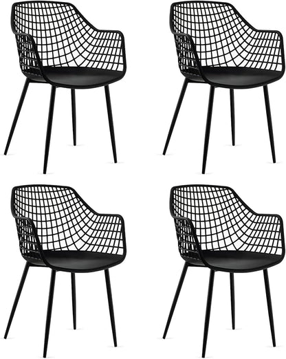 Giantex Modern Dining Chairs Set of 4 - Black Arm Chair with 15" High Backrest, Powder-Coated Metal Legs, Anti-Slip Foot Pads, Max Load 265 lbs, Kitchen Dining Room