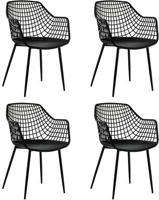 Giantex Modern Dining Chairs Set of 4 - Black Arm Chair with 15" High Backrest, Powder-Coated Metal Legs, Anti-Slip Foot Pads, Max Load 265 lbs, Kitchen Dining Room