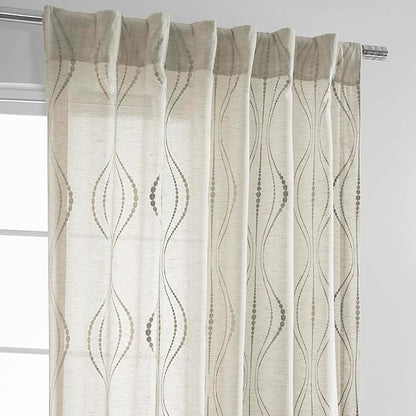 HPD Half Price Drapes Embroidered Linen Sheer Curtains for Living Room 50 X 120 (1 Panel), Rod Pocket Window Curtains for Bedroom, Suez Natural