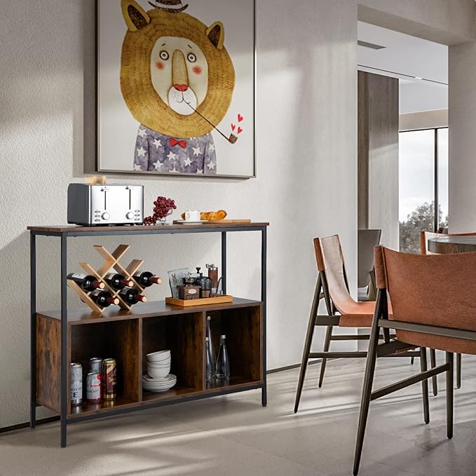 LOKO Buffet Cabinet with Open Shelves, Freestanding Kitchen Cabinet with 3-Cube Compartments, Coffee Bar Credenza Sideboard, 43.5 x 17 x 35 inches (Rustic Brown)