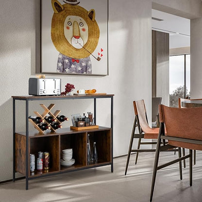 LOKO Buffet Cabinet with Open Shelves, Freestanding Kitchen Cabinet with 3-Cube Compartments, Coffee Bar Credenza Sideboard, 43.5 x 17 x 35 inches (Rustic Brown)