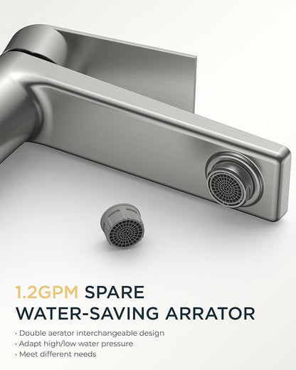 FORIOUS Brushed Nickel Bathroom Faucet 1 Hole, Single Handle Single Hole Bathroom Faucet Brushed Nickel with Deck Plate and Pop Up Drain, CUPC Hoses for One Handle Vanity Sink, Rv, Camper, Farmhouse