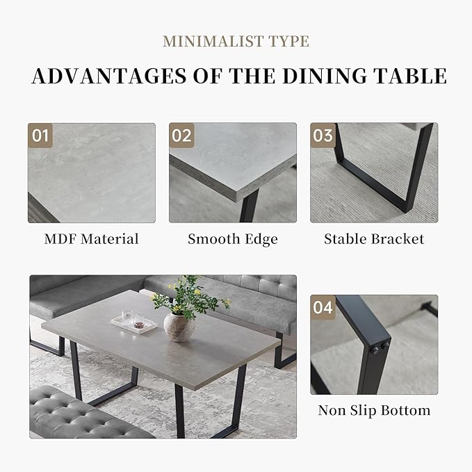 HIPIHOM Rectangular Kitchen Dining Table, Space-Saving Rectangular Design, Thickened MDF Sturdy Structure, Suitable for Dining Room Kitchen Restaurant (Table)