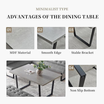 HIPIHOM Rectangular Kitchen Dining Table, Space-Saving Rectangular Design, Thickened MDF Sturdy Structure, Suitable for Dining Room Kitchen Restaurant (Table)