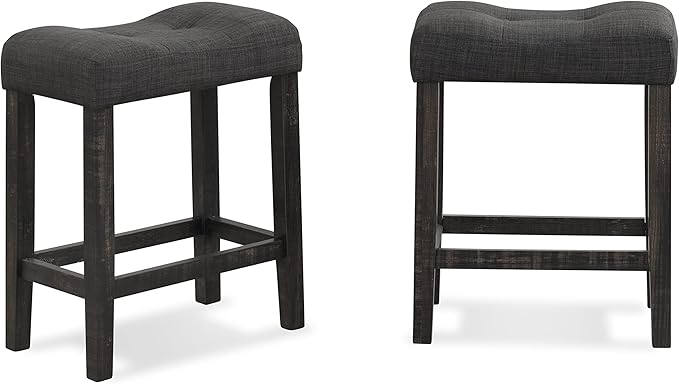Roundhill Furniture Sora Button Tufted Counter Height Saddle Stools, Set of 2, Gray