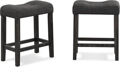 Roundhill Furniture Sora Button Tufted Counter Height Saddle Stools, Set of 2, Gray