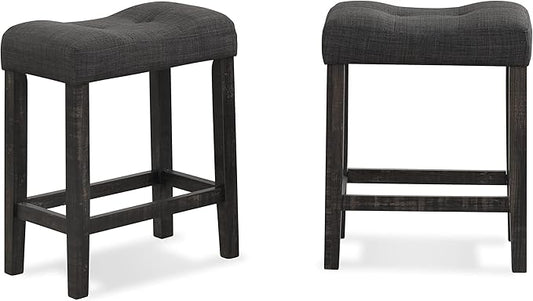 Roundhill Furniture Sora Button Tufted Counter Height Saddle Stools, Set of 2, Gray