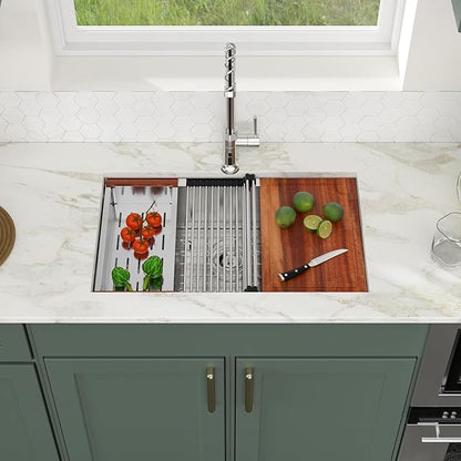 Logmey 30 Inch Undermount Kitchen Sink Workstation-30x19 16 Gauge T304 Stainless Steel Ledge Sink Single Bowl Under Counter Basin with Accessories