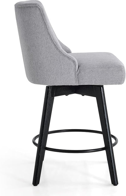 Vipbear Counter Height Bar Stools Set of 2, 26" H Swivel Bar Stools with Backs, Linen Fabric Upholstered Bar Chairs with Solid Wood Legs for Kitchen Island, Dining Room, Home Bar, Light Grey