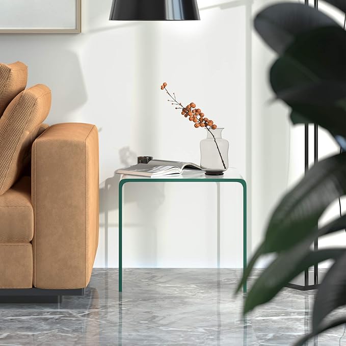 Tangkula Tempered Glass End Table, Clear Sofa End Tables with Waterfall Edges & Non-Slip Pad, 18 x 18 x 16 inches, No Assembly Needed, Transparent Glass Side Table for Living Room Bedroom Office