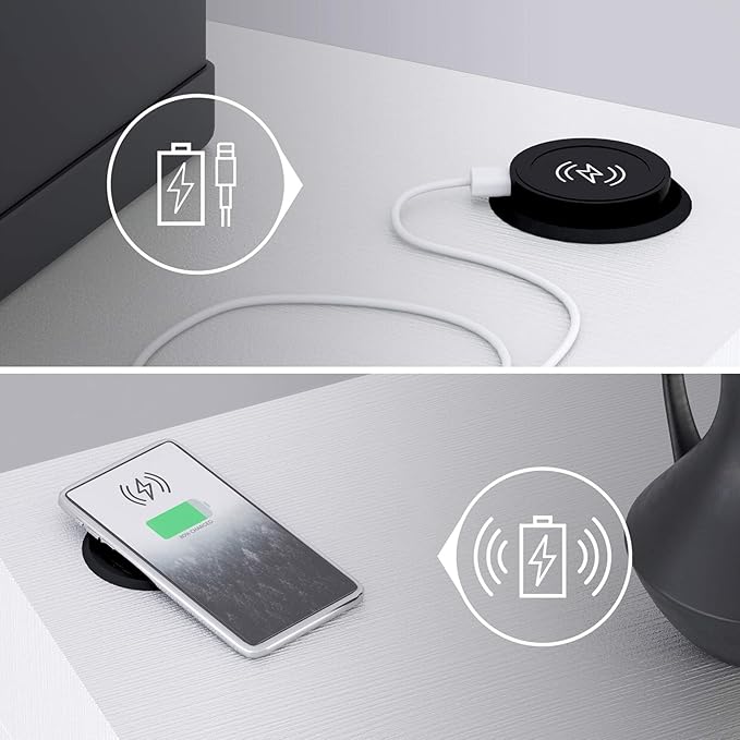 Mobili Fiver, Evolution Dining Table 47.2 x 15.7 in, with Wireless Charger, Ashwood White with One Leg, Made in Italy