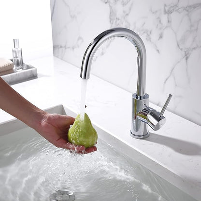 Single Hole Bar Faucet Chrome, WiPPhs Small Kitchen Sink Faucets with Hot and Cold Supply Lines, Single Handle Modern Wet Bar Faucet