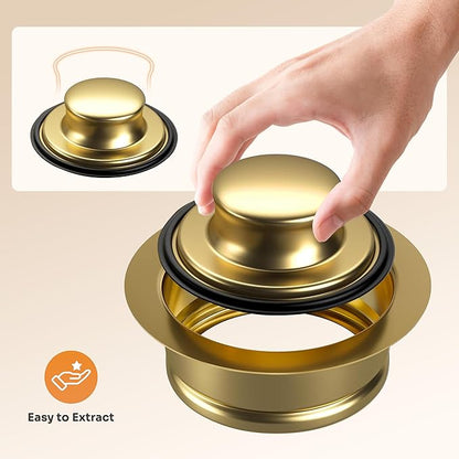 Kitchen Sink Brass Garbage Disposal Flange and Stopper, Fit 3-1/2 Inch Standard Sink Drain Hole,Kitchen Sink Replacement Accessories,Sink Garbage Disposer Kit (Gold)