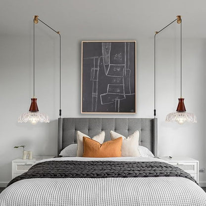 YLONG-ZS Plug in Pendant Light,8 Inch Glass Lampshade Hanging Lights with Plug in Cord Two Ways Switches Industrial Brass Pendant Lights with Plug in Cord for Bedroom