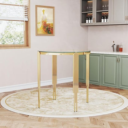 37" Round Bar Table for 2 4, Modern High Pub Table with Clear Tempered Glass Top and Polished Gold Stainless Steel Legs, Counter Height Table for Kitchens, Apartments, and Small Spaces