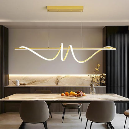 Modern LED Gold Pendant Light, 47IN Ceiling Chandelier Fixtures Dimmable with Remote Control 3000k-6500K Adjustable Color Temperature, Aluminum Island Lighting Lamp for Dining Room, Living Room