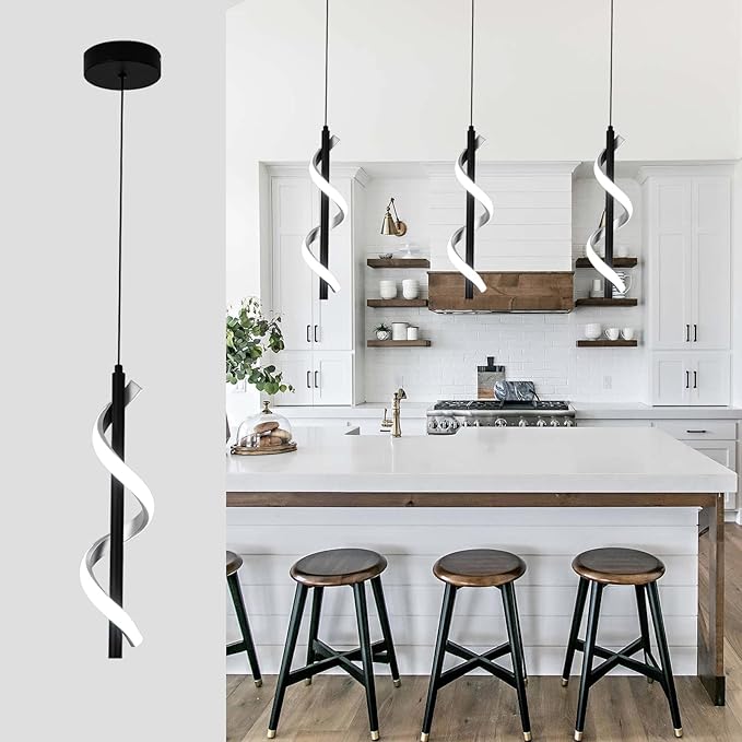 CANEOE Creative Led Pendant Light, 5500K Spiral Modern Modern Led Kitchen Island Light Fixture, 47In Adjustable Height Pendant Lighting for Kitchen Sink Living Room Dining Room Bedroom,1 Pack