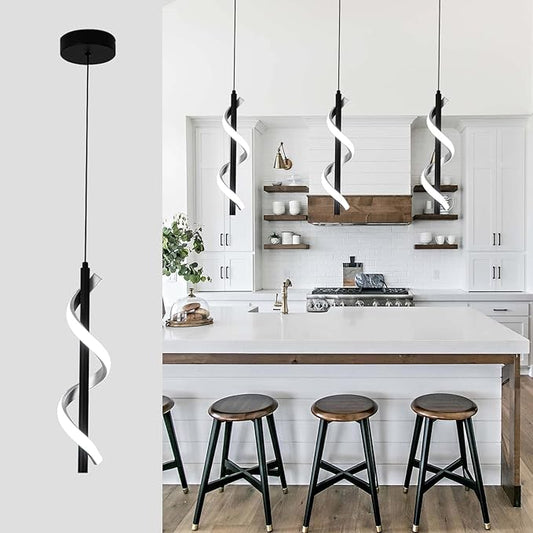 CANEOE Creative Led Pendant Light, 5500K Spiral Modern Modern Led Kitchen Island Light Fixture, 47In Adjustable Height Pendant Lighting for Kitchen Sink Living Room Dining Room Bedroom,1 Pack