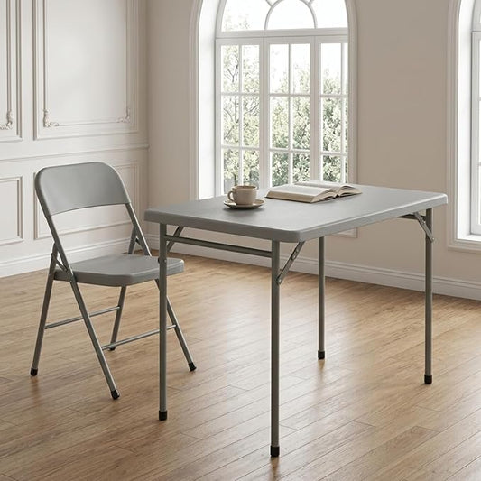 3ft Rectangular Folding Table for All-Occasion, Foldable Table with HDPE Tabletop and Steel Legs, Durable and Stable Small Folding Table, Perfect for Camping, Picnic, Party, Indoor & Outdoor, Grey