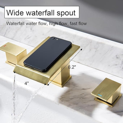 Roman Tub Faucet Brushed Gold Deck Mount Waterfall Bathtub Faucet 2 Handles High Flow Bath Tub Faucet Set
