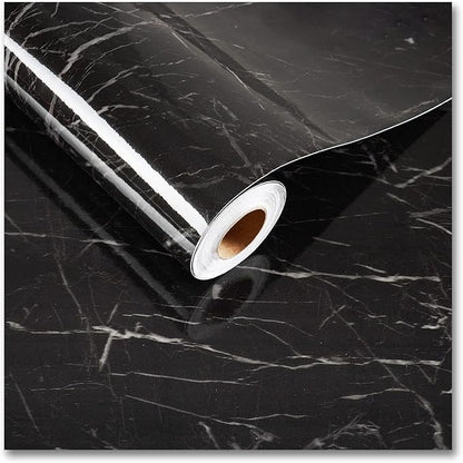 CRE8TIVE Black Marble Contact Paper 24"x118" Wide Black Marble Wallpaper Peel and Stick Waterproof Faux Marble Self Adhesive Removable Contact Paper for Bedroom Kitchen Countertops Cabinets Walls