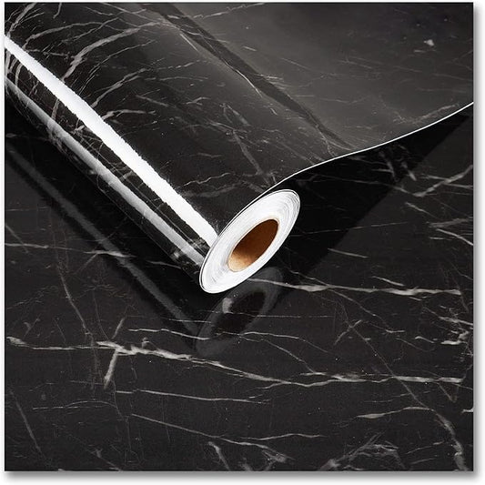 CRE8TIVE Black Marble Contact Paper 24"x118" Wide Black Marble Wallpaper Peel and Stick Waterproof Faux Marble Self Adhesive Removable Contact Paper for Bedroom Kitchen Countertops Cabinets Walls