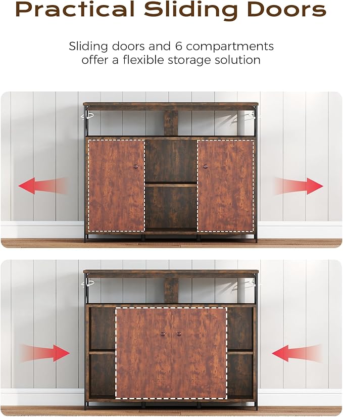 MWOOD Buffet Sideboard Cabinet with Storage, Farmhouse Sideboard Kitchen Buffet TV Console with Sliding Door and Open Shelves for Living Room Entryway, Rustic Brown, 39.4" W x 13" D x 31.5" H