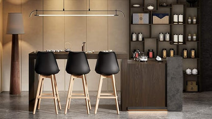 Mobili Fiver Evolution Tall Kitchen Bar Table Made in Italy | Space Saving, Counter Height Table for 6 | Modern Breakfast Bar Counter Top w/Cable Holder | Dark Walnut | 70,9'' x 23,6" in