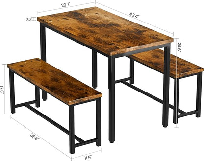 Recaceik Dining Table Set with Bench, 3 Pieces Dining Furniture Set Kitchen Table Set Sturdy Structure Space-Saving Dinette for Kitchen, Dining Room Breakfast Nook, Living Room, Rustic Brow