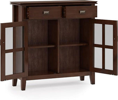 SIMPLIHOME Artisan SOLID WOOD 36 Inch Wide Contemporary Entryway Storage Cabinet in Russet Brown, For the Living Room, Entryway and Family Room