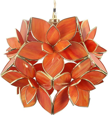 Bieye L10920 Petals Tiffany Style Stained Glass Ceiling Pendant Light for Home Decoration (Orange, 12" Rose Lily)