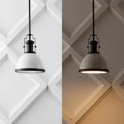JONATHAN Y 10" Matte Black/White Modern Industrial Iron LED Dome Pendant Light, Adjustable Hanging Fixture for Kitchen Island or Entryway, Black Metal Shade, LED Bulb Included (JYL9535E)