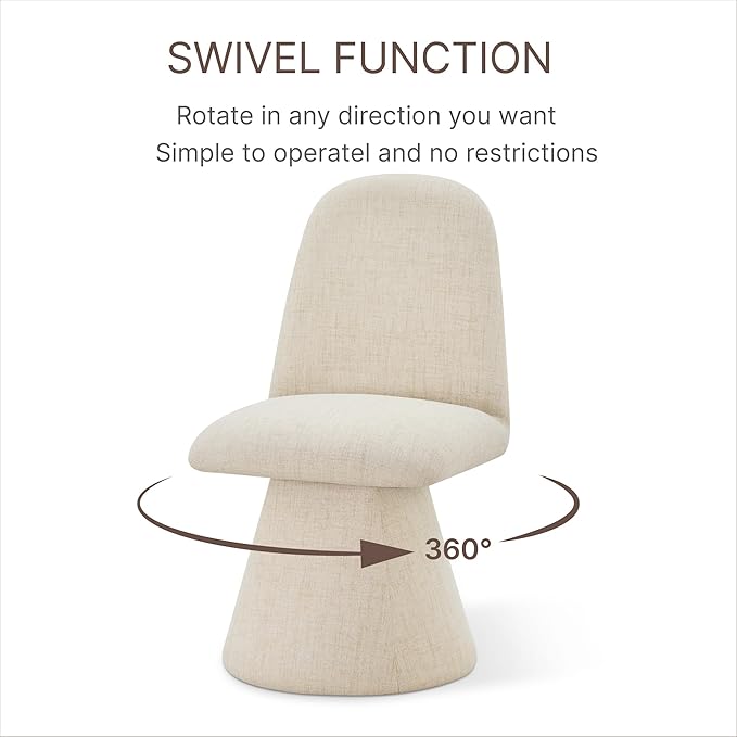 KISLOT Swivel Dining Chairs Set of 4, Modern Upholstered Dining Chair Mid Century Kitchen Chairs with Wave Shaped High Back, 360 Degree Rotating Vanity Chair for Dining Room, Bedroom, Farmhouse, Sand