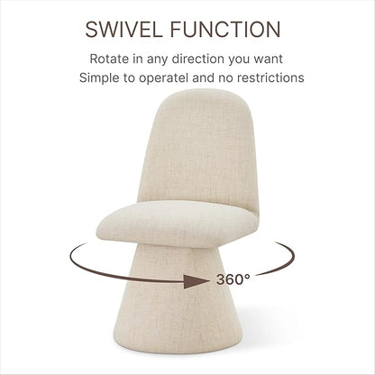KISLOT Swivel Dining Chairs Set of 4, Modern Upholstered Dining Chair Mid Century Kitchen Chairs with Wave Shaped High Back, 360 Degree Rotating Vanity Chair for Dining Room, Bedroom, Farmhouse, Sand
