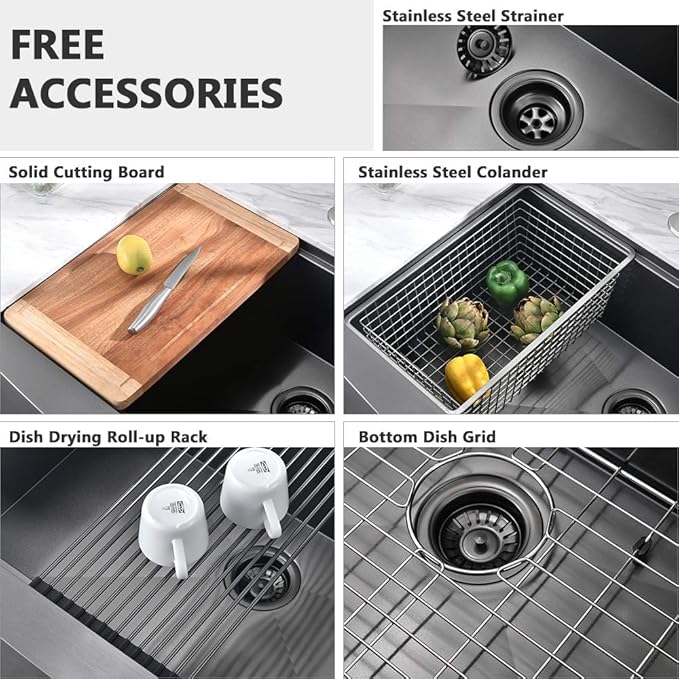30 Inch Black Farmhouse Sink Workstation-VASOYO 30x22 Black Stainless Steel Kitchen Sink Undermount Farmhouse Sinks 16 Gauge Deep Single Bowl Apron Front Farm Sinks with Cutting Board