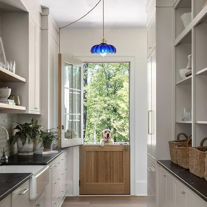 XZHGCEE Plug in Pendant Light: Bule Hanging Light Plug in Fixture Hanging Lamp, Glass Pendant Lighting for Kitchen Island, Bedroom, Dining Room, Living Room, E26 No Bulb