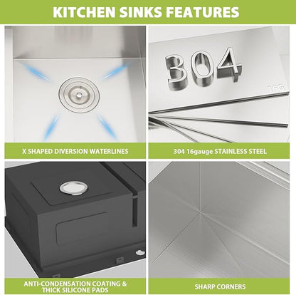33-inch Drop In Kitchen Sink - Double Bowl 50/50 Multifunctional Workstation Kitchen Sink, 304 Stainless Steel 16 Gauge Above Counter Deep Sinks for Kitchen with Mixing Bowl, 33''x22''x10''
