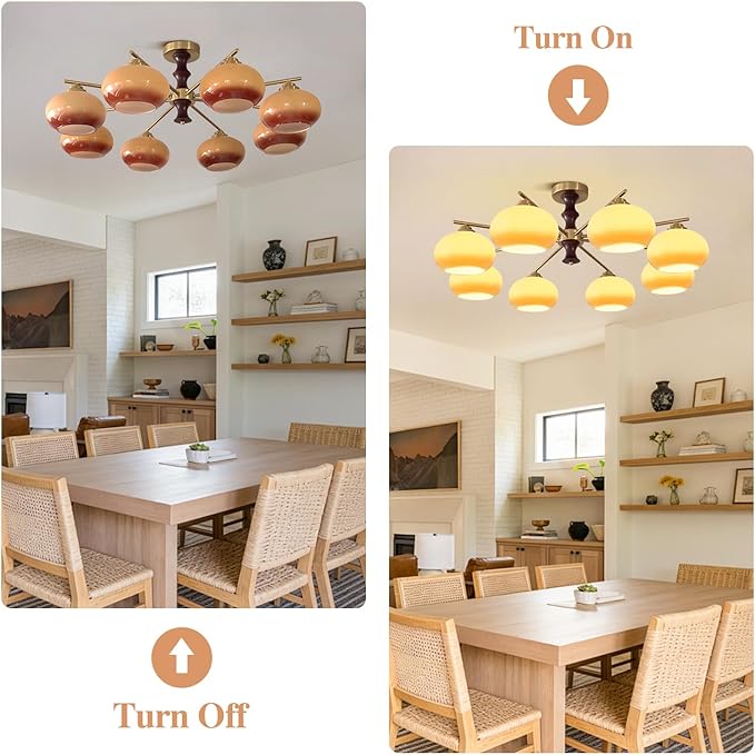 KCO Lighting Wood Gold Flush Mount Light Fixture 8 Light Brass Sputnik Chandelier Ceiling Light Fixture Vintage Schoolhouse Ceiling Light Retro Globe Light Fixture