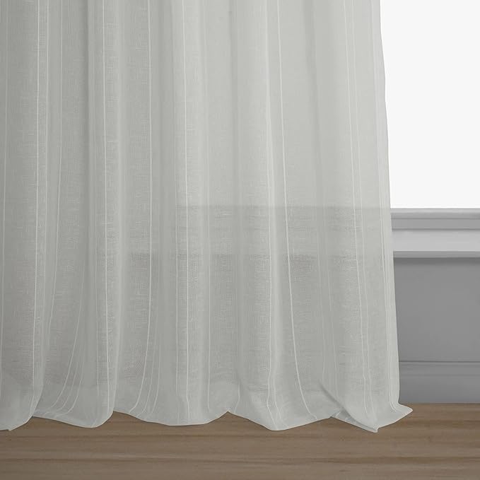 HPD Half Price Drapes Striped Faux Linen Sheer Curtains for Living Room or Bedroom 50 X 96 (1 Panel), Rod Pocket Window Curtains for Bedroom, Bordeaux