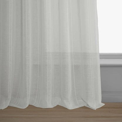 HPD Half Price Drapes Striped Faux Linen Sheer Curtains for Living Room or Bedroom 50 X 96 (1 Panel), Rod Pocket Window Curtains for Bedroom, Bordeaux