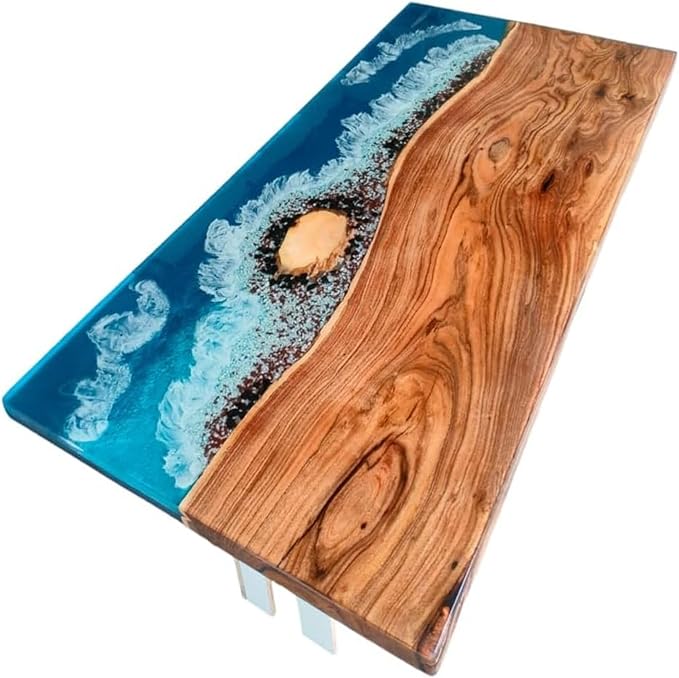 RESINHOMEFURNITURE Premium Exquisite Mini Island Look Blue Ocean Beach with Stones Epoxy Dining Table Resin Table Coffee Table Kitchen Table Conference Table Side/End Table Bar Counter