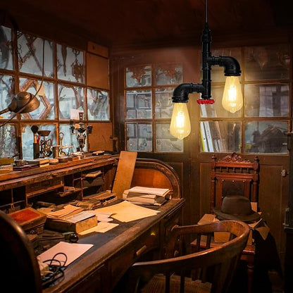 Kawell Vintage Pendant Light Fixtures Industrial Retro Ceiling Chandelier Creative Water Pipe Hanging Light Fixtures Art Deco Iron E26 60W Max for Bedroom Cafe Bar Restaurant Kitchen, Black Color