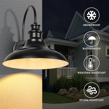 Outdoor Barn Light Fixtures, 12.3 Inch Large Dome Farmhouse Exterior Wall Mount Lights, Wall Sconce Indoor Wall Lighting, Industrial Black White Finish Lanterns for Porch, RZ004-4 BK+WH