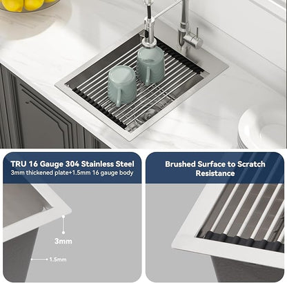 Lordear 15 Bar Sink Drop In 15 x 20 Inch Topmount Kitchen Sink 16 Gauge Stainless Steel Single Bowl Ledge Workstation RV Bar Prep Sinks Basin
