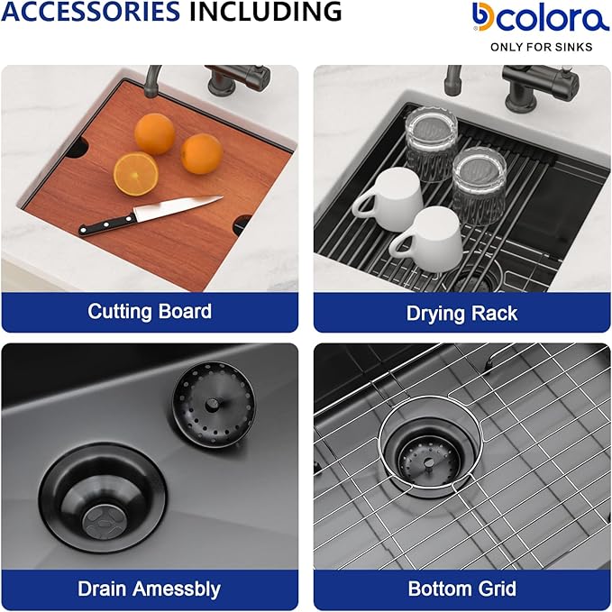 Dcolora 17 In. Black Undermount Bar Sink Single Bowl Workstation, 16 Gauge Stainless Steel Prep Sink Under Counter, 17" x 17" x 10", DC-U1717
