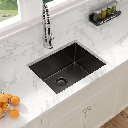 Sarlai Undermount Bar Sink Black - 23 x 18 inch Bar Prep Kitchen Sink Gunmetal Black 16 Gauge Stainless Steel 23X18 Single Bowl 10 Inch Deep Basin Sink